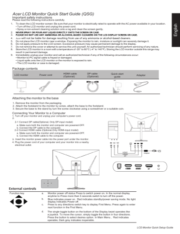 Acer XZ322QU Monitor Quick Start Guide 