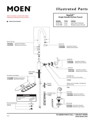 Moen 87301SRS Bayhill Pulldown Kitchen Faucet Exploded Parts View ...