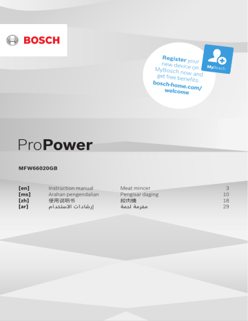 Bosch MFW66020GB/01 Meat mincer Panduan pengguna | Manualzz