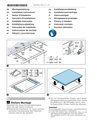 Bosch PKD975N14Q/03 Ceramic Hob Serie | 8 Installationsanleitung | Manualzz