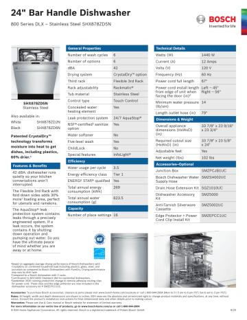 Bosch SHX878ZD5N/18 Dishwasher Spec Sheet | Manualzz
