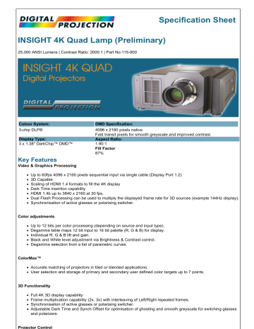 Digital Projection INSIGHT 4K Quad Projector Product sheet | Manualzz