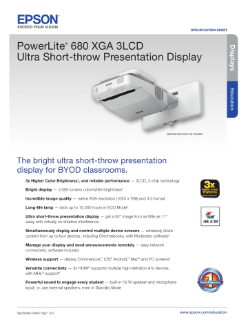 Epson PowerLite 680 Projector Product sheet | Manualzz