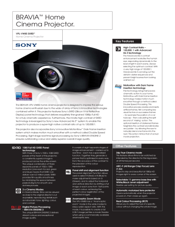 Sony BRAVIA VPL-VW85 Projector Product sheet | Manualzz