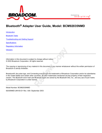 Broadcom QDS-BRCM1009 USBBluetooth Module User Manual | Manualzz