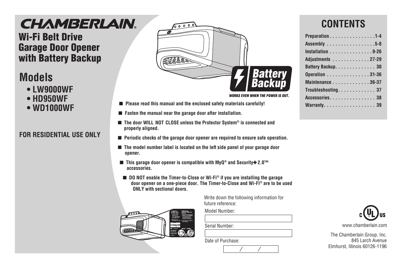 Chamberlain Group Inc Hbw1d80 1 Myq Garage Door Controller User Manual Manualzz