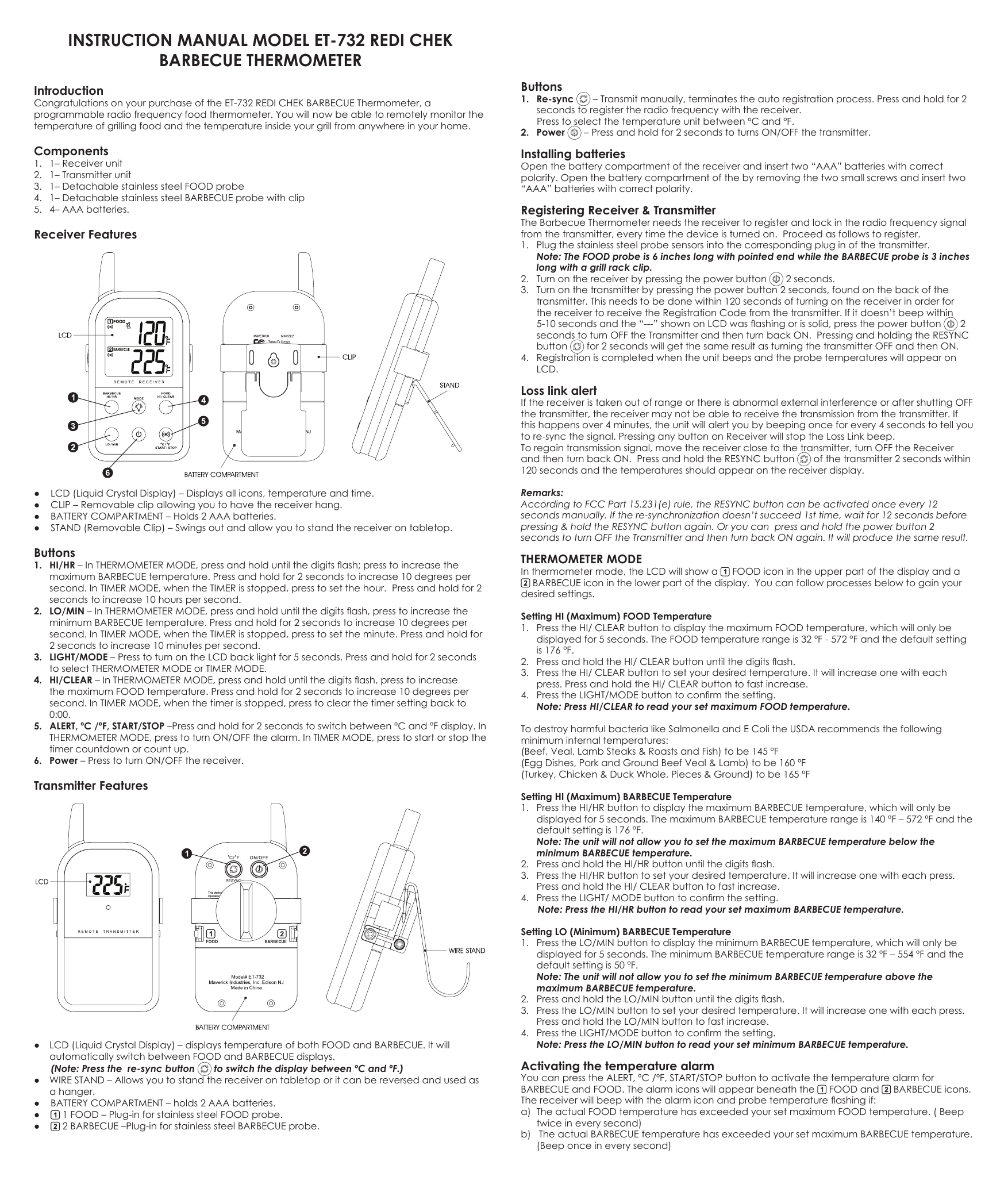 MAV220A Wireless Kitchen Thermometer User Manual Ewig Industries Macao  Commercial Offshore