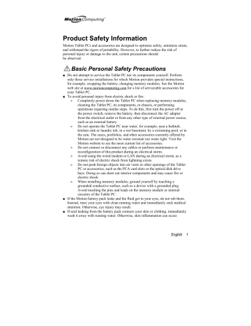 Motion Computing Tablet PC M1200, M1300, M1400 User Manual | Manualzz