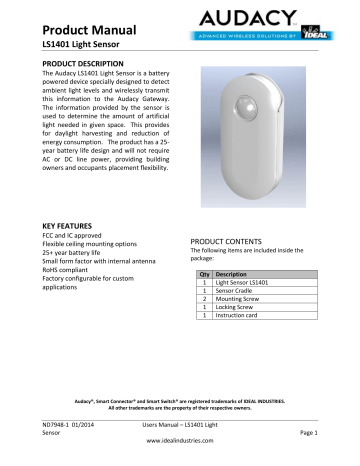 Ideal Industries 2AAMXLS1401 LightSensor User Manual | Manualzz