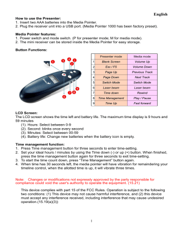 KYE Systems Corp FSUGMZJF MEDIAPOINTER 1000 User Manual | Manualzz