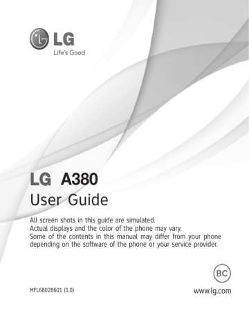 LG Electronics MobileComm USA ZNFA380 Cellular/PCSGSM/EDGE/WCDMA Phone User Manual | Manualzz