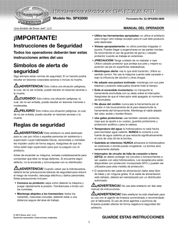 sunjoe Pressure Joe SPX2000 Manual de usuario | Manualzz
