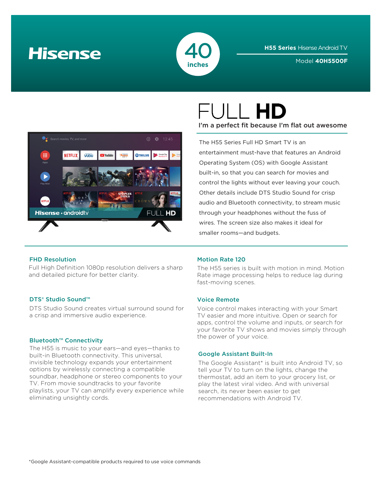 Hisense 40H5500F 40-Inch Class H55 Series Android Smart TV