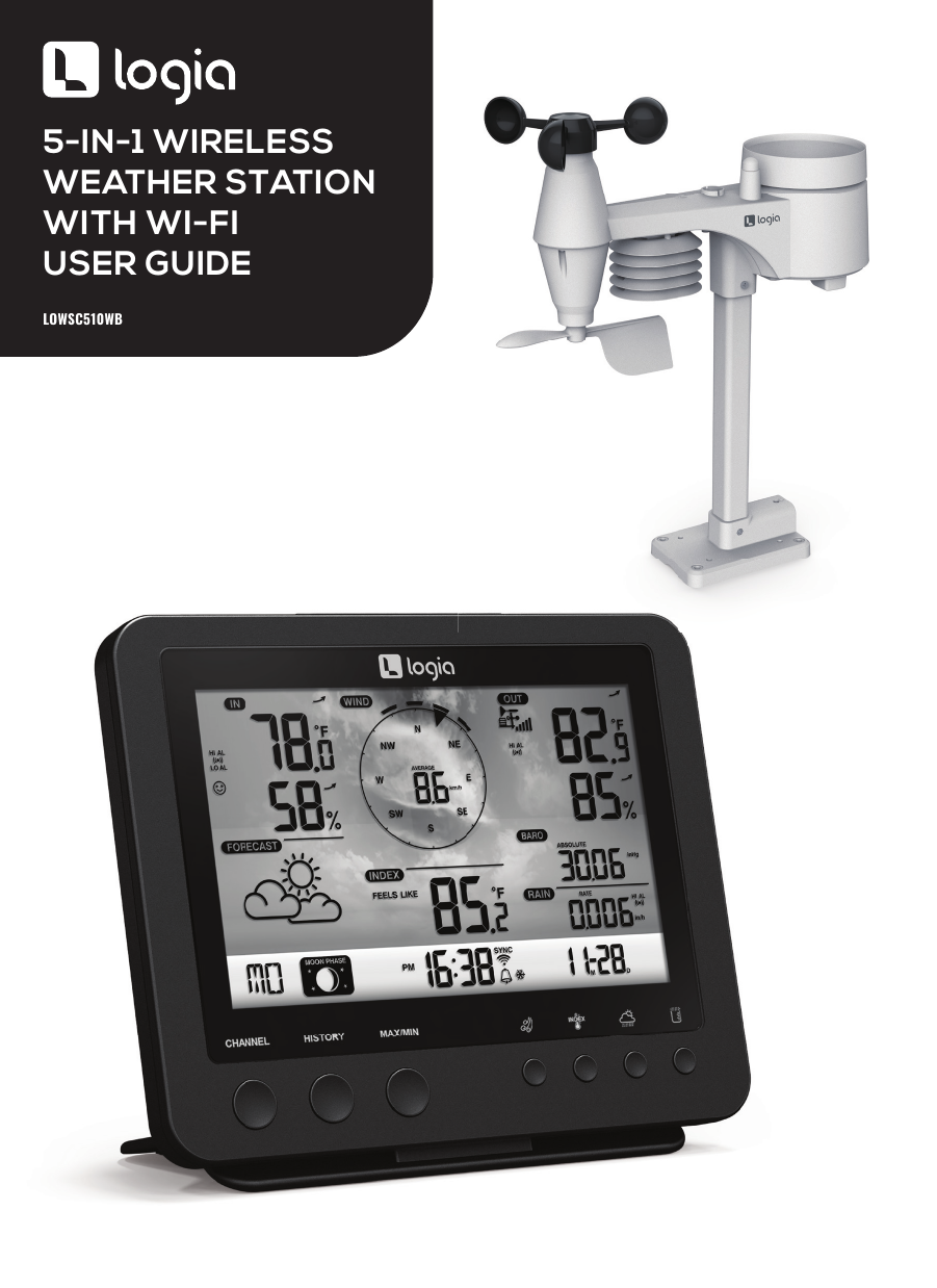 Logia 5-in-1 Wi-Fi Wireless Weather Station with Forecast Data and Alerts  for Indoor/Outdoor LOWSC511SAB - The Home Depot