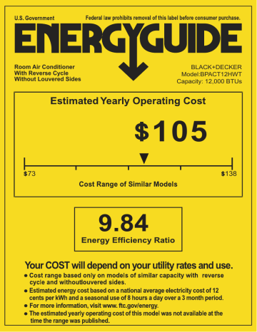BLACK+DECKER BPACT12HWT Portable Air Conditioner User Guide | Manualzz