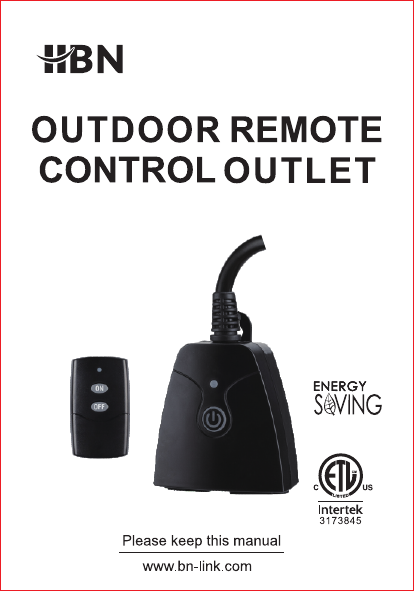 HBN U154R-1 Outdoor Indoor Wireless Remote Control Dual 3-Prong