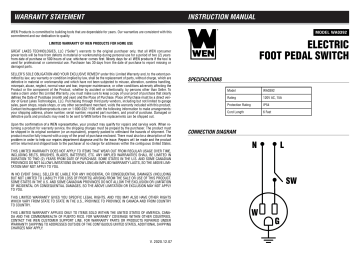 WEN WA0392 120V 15-Amp Momentary Power Foot Pedal Switch Instruction ...