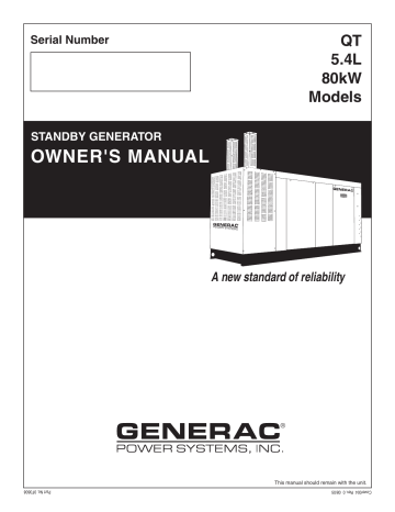Generac 80kW QT08054ANAN Standby Generator Owner's Manual | Manualzz