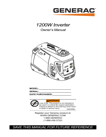 Generac GP1200i G0076710 Portable Generator Owner's Manual | Manualzz