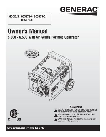 Generac GP5000 0059740 Portable Generator Manual | Manualzz