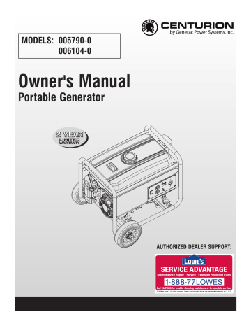 Generac Centurion 3250 0057900 Portable Generator Owner's Manual | Manualzz