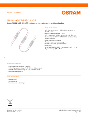 Osram BA-M-HO-CP-865-24-G5 Data Sheet | Manualzz