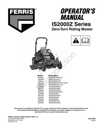 Ferris IS2000ZB2852, IS2000ZB3061 Operator's Manual | Manualzz
