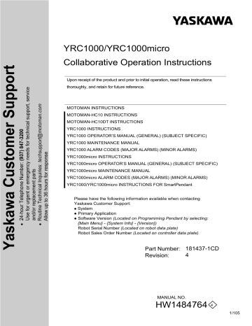 YASKAWA YRC1000 Collaborative Operation Instructions | Manualzz