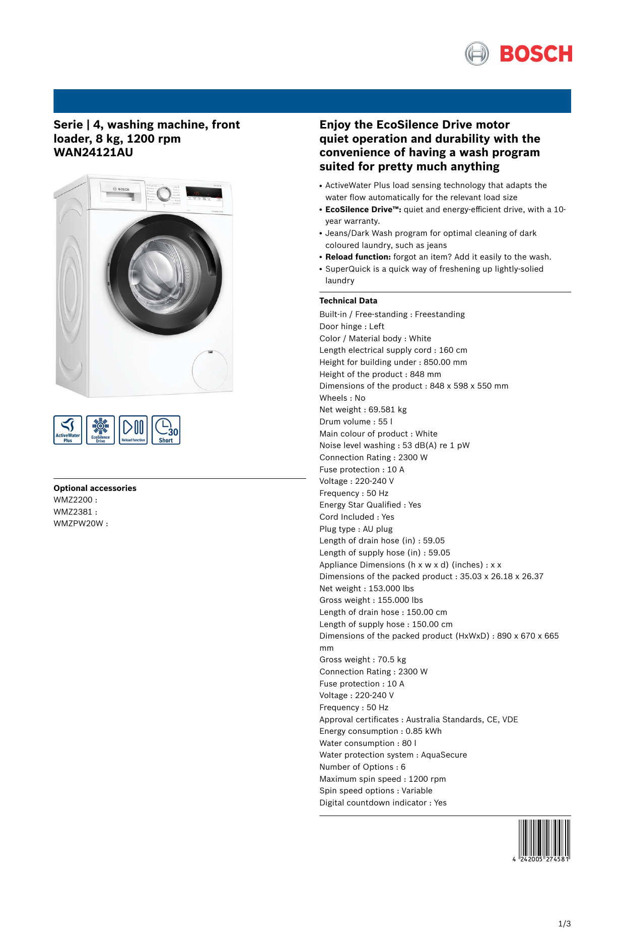 Bosch Wan24121au 8kg Front Loader edu.svet.gob.gt