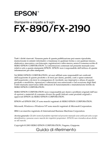 Utilizzo del driver della stampante con Windows XP, 2000 e NT 4.0. Epson FX-2190, FX-890 | Manualzz