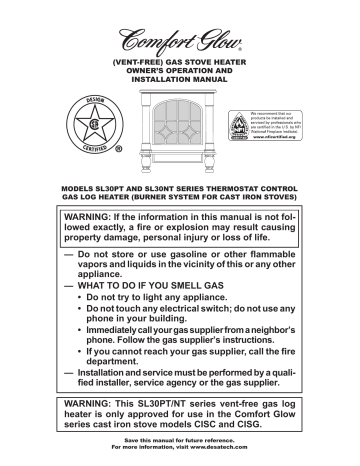 Comfort Glow SL30PT Series Owner's Operating u0026 Installation Manual |  Manualzz