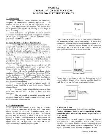 MORTEX DOWNFLOW ELECTRIC FURNACE Installation Instructions | Manualzz