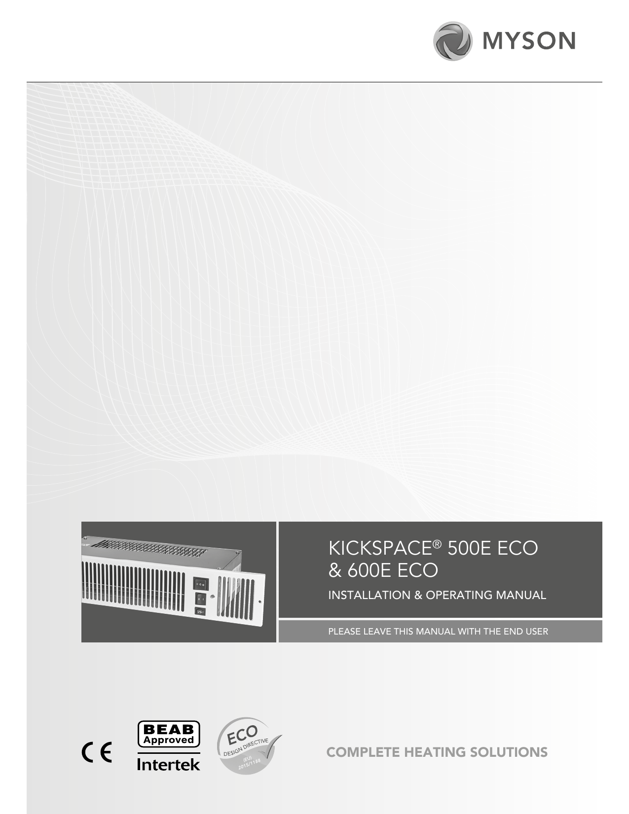 Myson KICKSPACE 500 DUO Installation u0026 Operating Manual | Manualzz