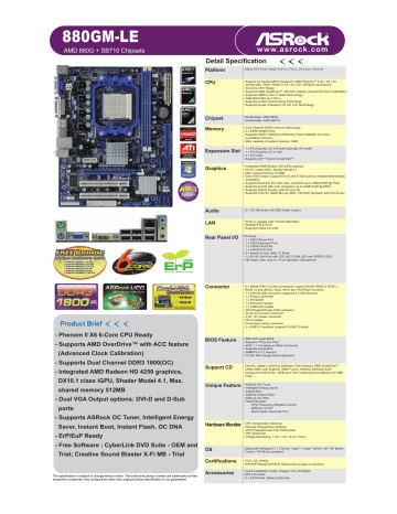 ASROCK 880GM-LE FX Specifications | Manualzz