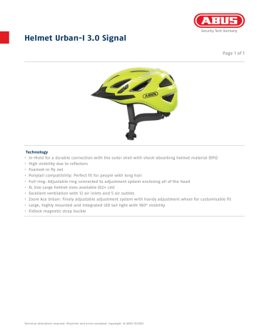 ABUS 520104019001 Helmet Urban-I 3.0 Signal Technical data | Manualzz