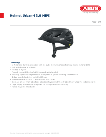 ABUS 520104019002 Helmet Urban-I 3.0 MIPS Technical data | Manualzz