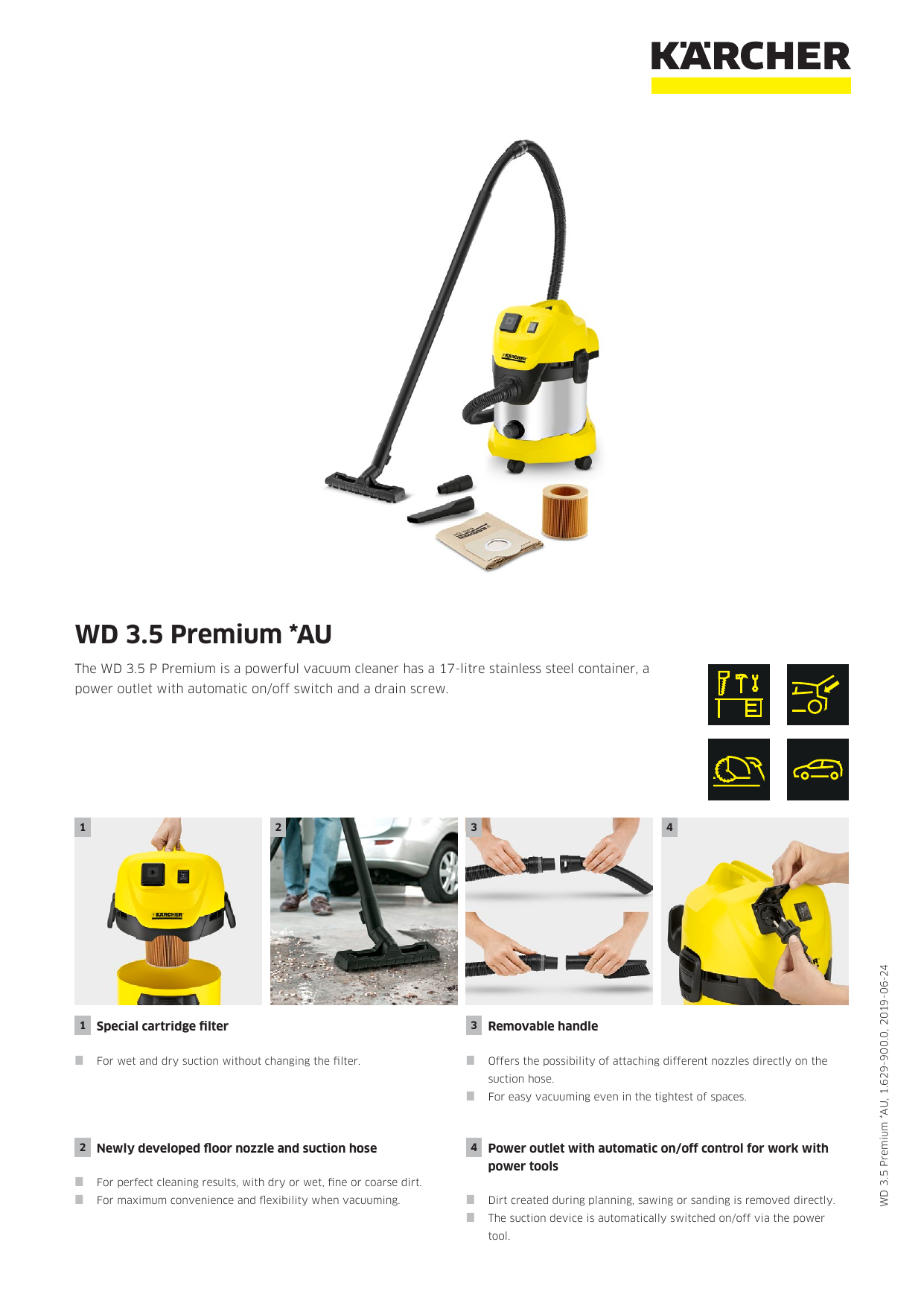 Karcher Suction Hose Extension For WD MV Vacuum Cleaners 3.5m 
