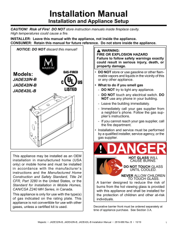 Majestic JADE42IL-B, JADE42IN-B Installation Manual | Manualzz