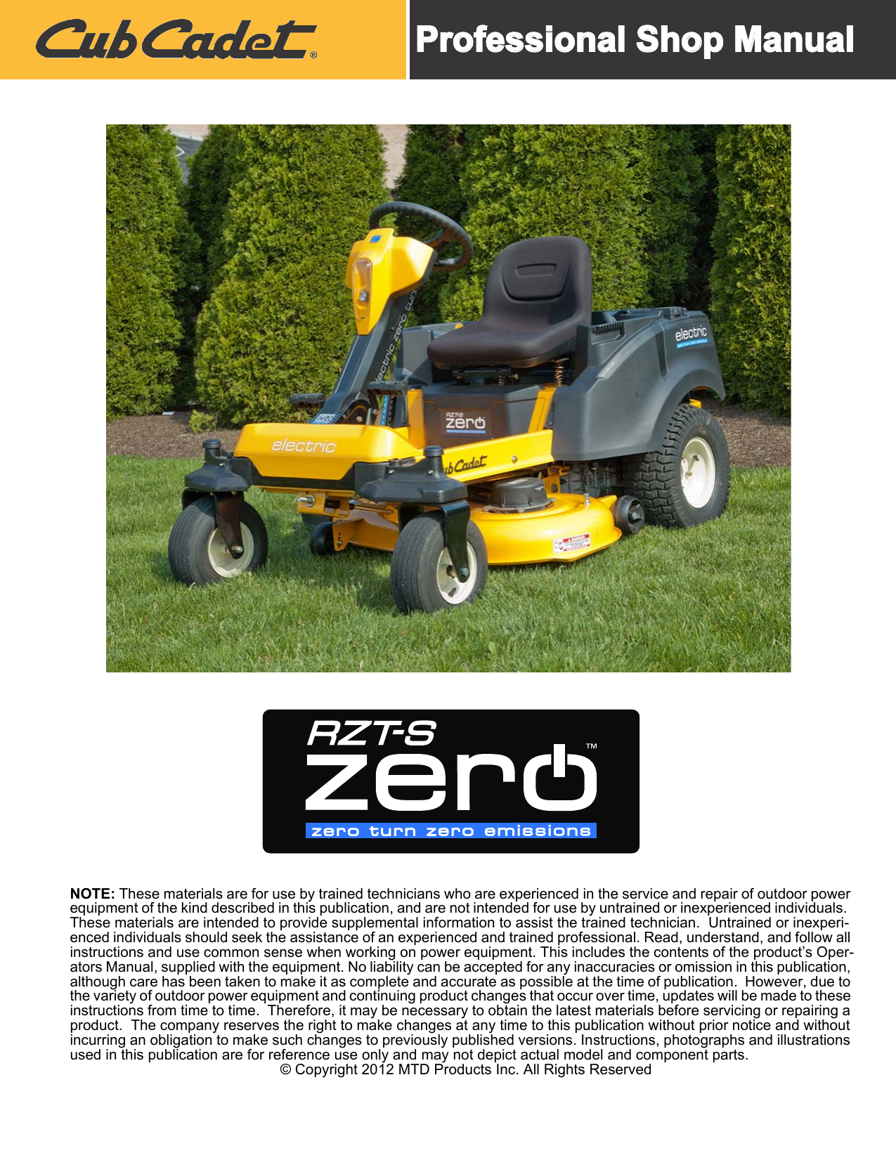 Cub Cadet RZT S Zero Shop Manual Manualzz