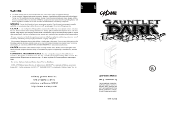 Midway Gauntlet Dark Legacy Operation Manual | Manualzz