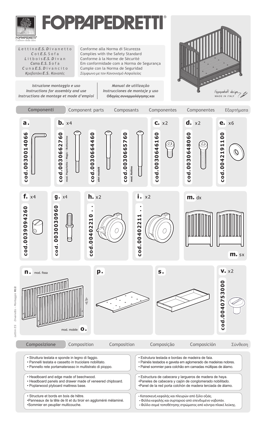 Foppapedretti Luccichino Cot, Luccichino, Vagonlit Assembly Instructions