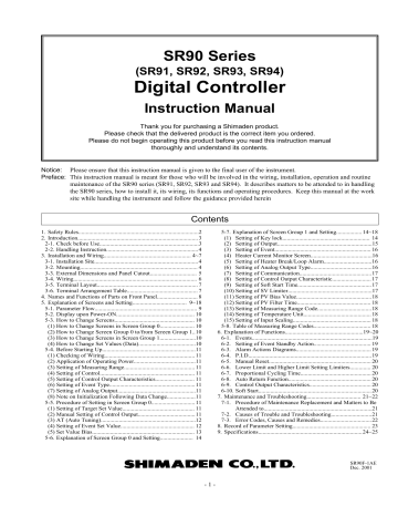 Shimaden SR90 Series, SR91, SR92, SR93, SR94 Instruction Manual | Manualzz