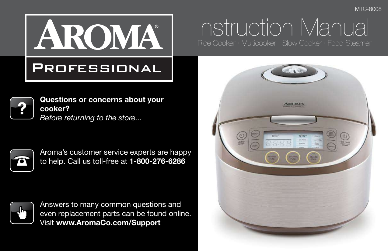 Aroma 5000SB Rice & Grain Multicooker Manual - Manuals Clip