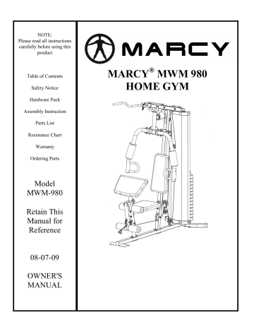 Marcy MWM-980 Owner's Manual | Manualzz