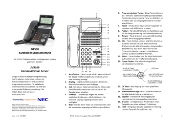 NEC DT530 Kurzbedienungsanleitung | Manualzz