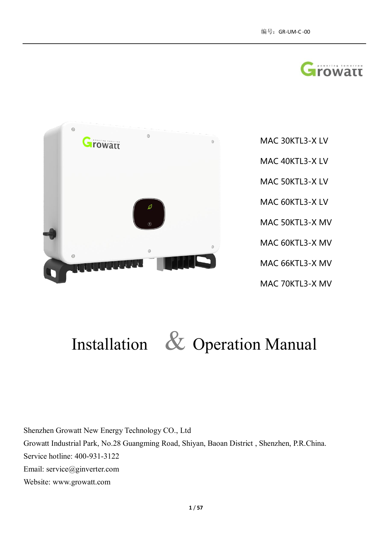 User manual Growatt MAX 100KTL3-X LV (English - 37 pages)