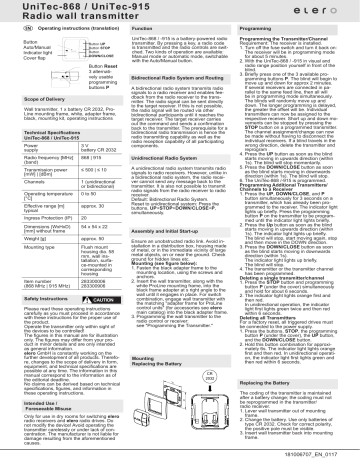 elero UniTec-868 Operating Instructions | Manualzz