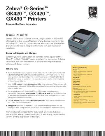 Zebra GX420t Label Printer Leaflet | Manualzz
