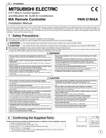 Mitsubishi Electric PAR-21MAA Guia De Instalação | Manualzz