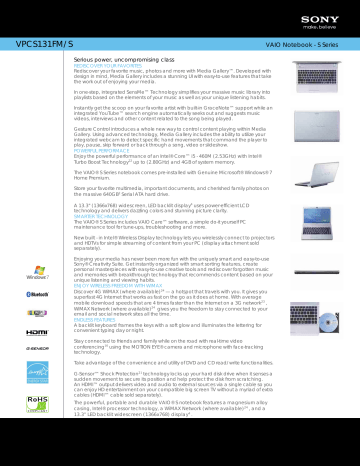 Sony vpcs131fm Notebook Specification Guide | Manualzz